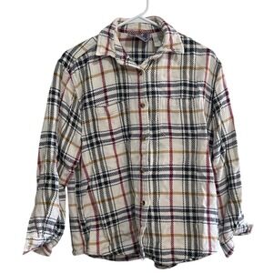 Erika Casuals Vintage 90s Plaid Button Down Shirt Womens Large Cream Red Cotton